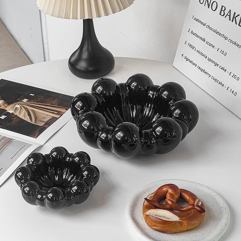 French Vintage Decorative Fruit Bowl Living Room Reception Desk Ornament Coffee Table Candy Dish Home Ceramic Snack Bowl Ball Flower Shape
