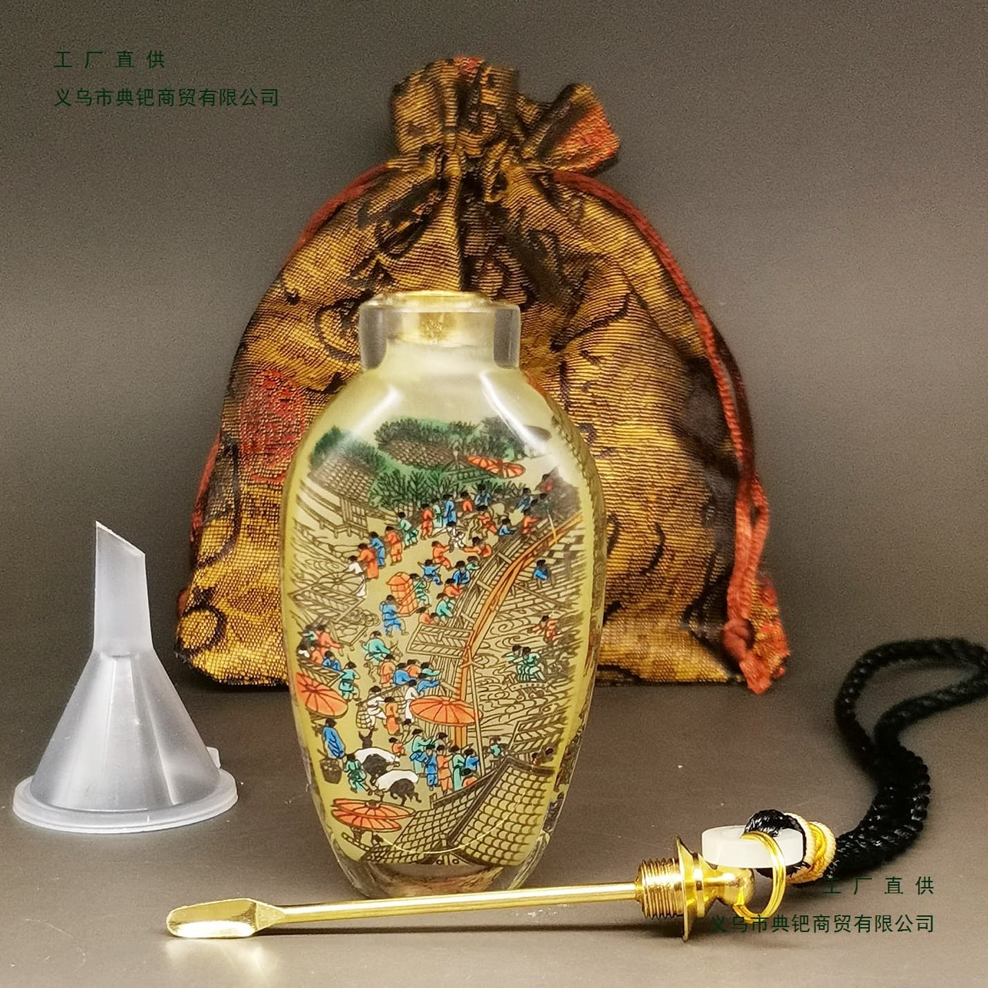 Inside-painted snuff bottle, long-shaped, handmade craft, optional snuff powder set, Along the River During the Qingming Festival, glass ornament, gift