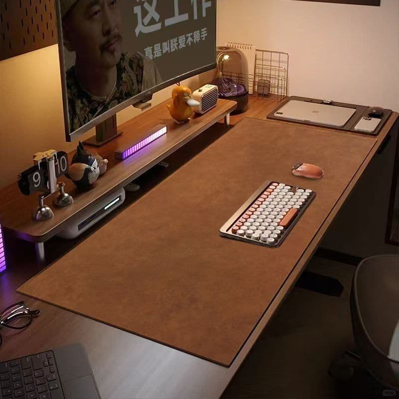 Double-sided Cowhide Pattern High-end Computer Desk Mat, Vintage Leather Mouse Pad, Wash-free Waterproof Desk Cover