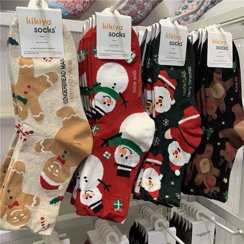 2024 New Korean Women's Socks Dongdaemun Cartoon Christmas Socks Santa Claus Student Snowman Mid-Calf Socks