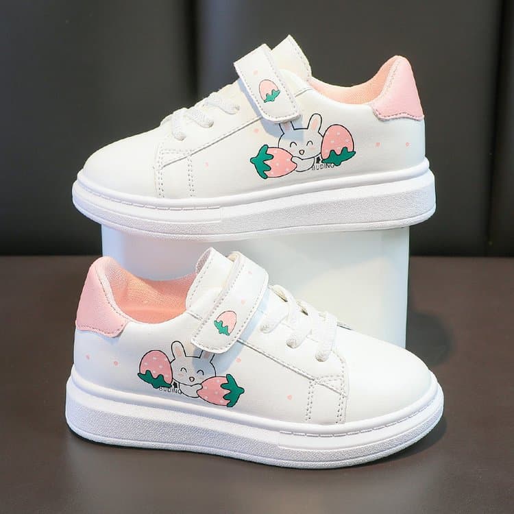 Children's Casual Sneakers 2022 Autumn New Arrival White Leather Panel Shoes for Girls Students Flat Bottom Comfortable Footwear