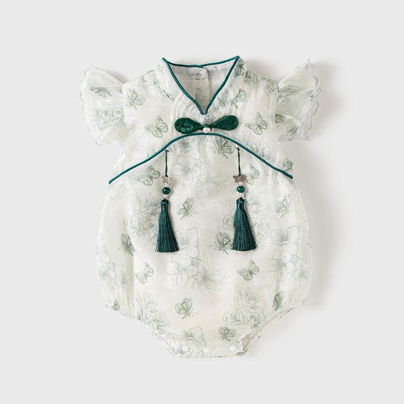 Baby Summer Trendy Chinese Style Romper for Girls New Princess Triangle Bodysuit Super Cute Stylish Wrap Bodysuit
