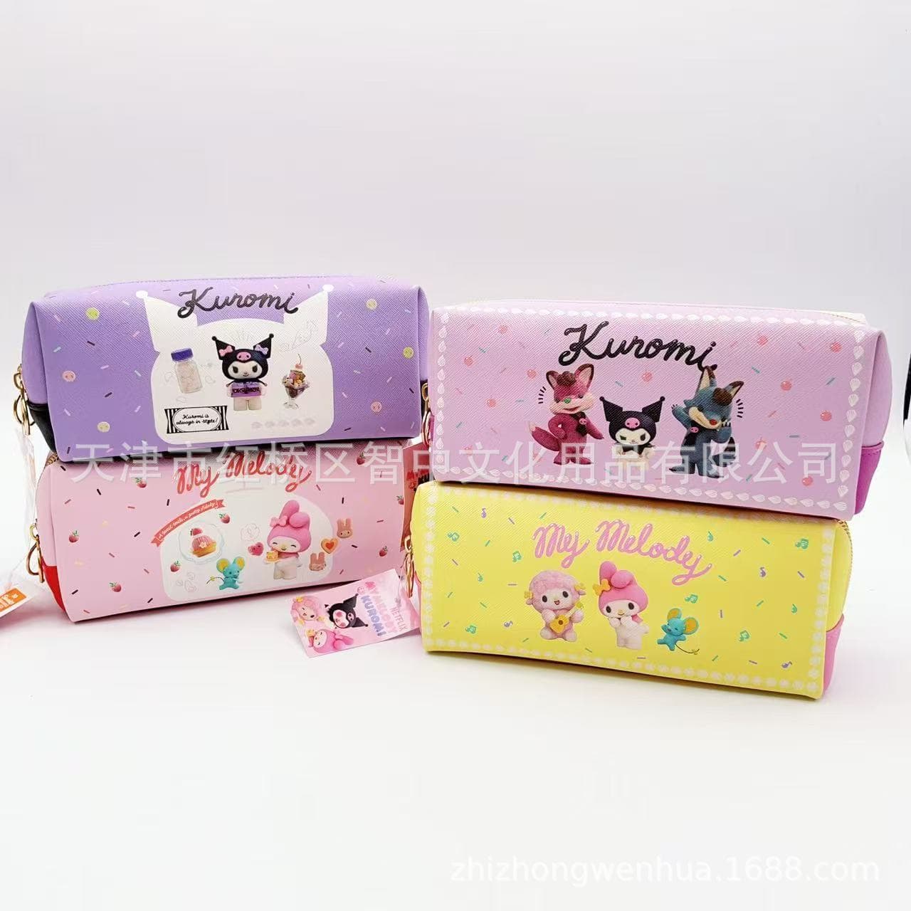 Sanrio Kuromi My Melody Hello Kitty Single Zipper PU Large Capacity Student Pencil Case