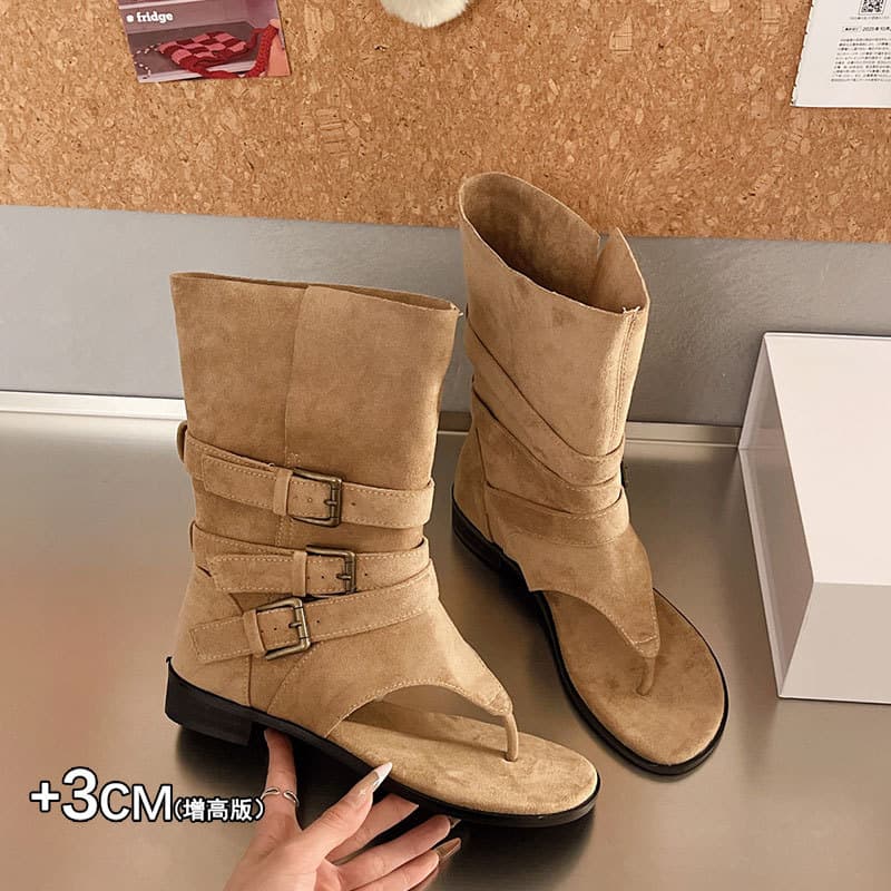 Niche Retro Toe-Clip Sandal Boots Women 2026 Summer New Flat Western Pant Boots Women with Skirt Roman Sandals