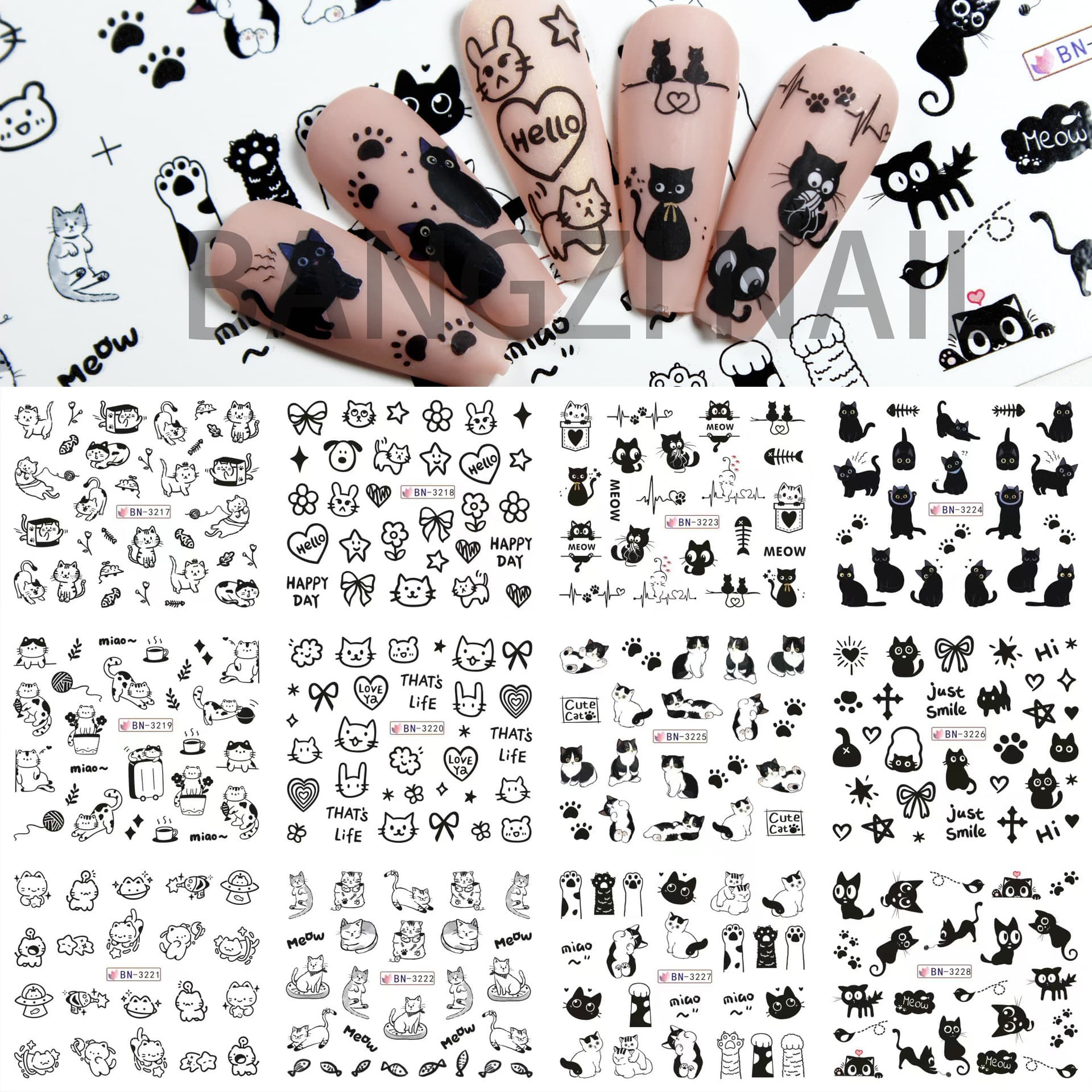Cross-border New Nail Art Watermark Stickers Summer Island Sunset Coconut Tree Plant Leaves Large Watermark Nail Stickers