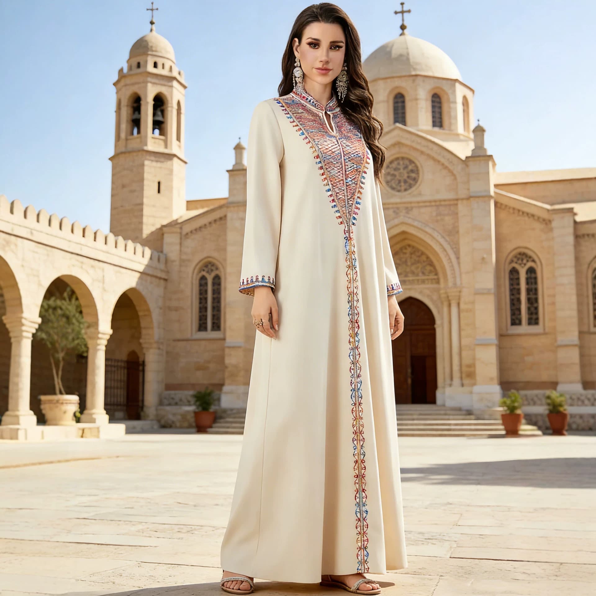 Cross-border best-selling Amazon embroidered abaya ethnic style robe, fashionable and elegant dress for women with sequins and cord embroidery