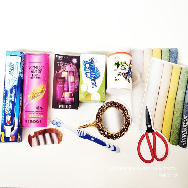 3D paper toiletries set: washbasin, comb, toothbrush, toothpaste, towel, paper money for Qingming sacrifices