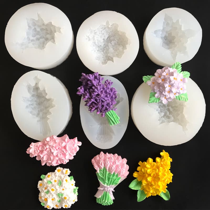 3D Plum Blossom, Peach Blossom, Osmanthus, Lavender Silicone Mold for Chocolate, Car Aromatherapy Candle, and Plaster Decoration Molds