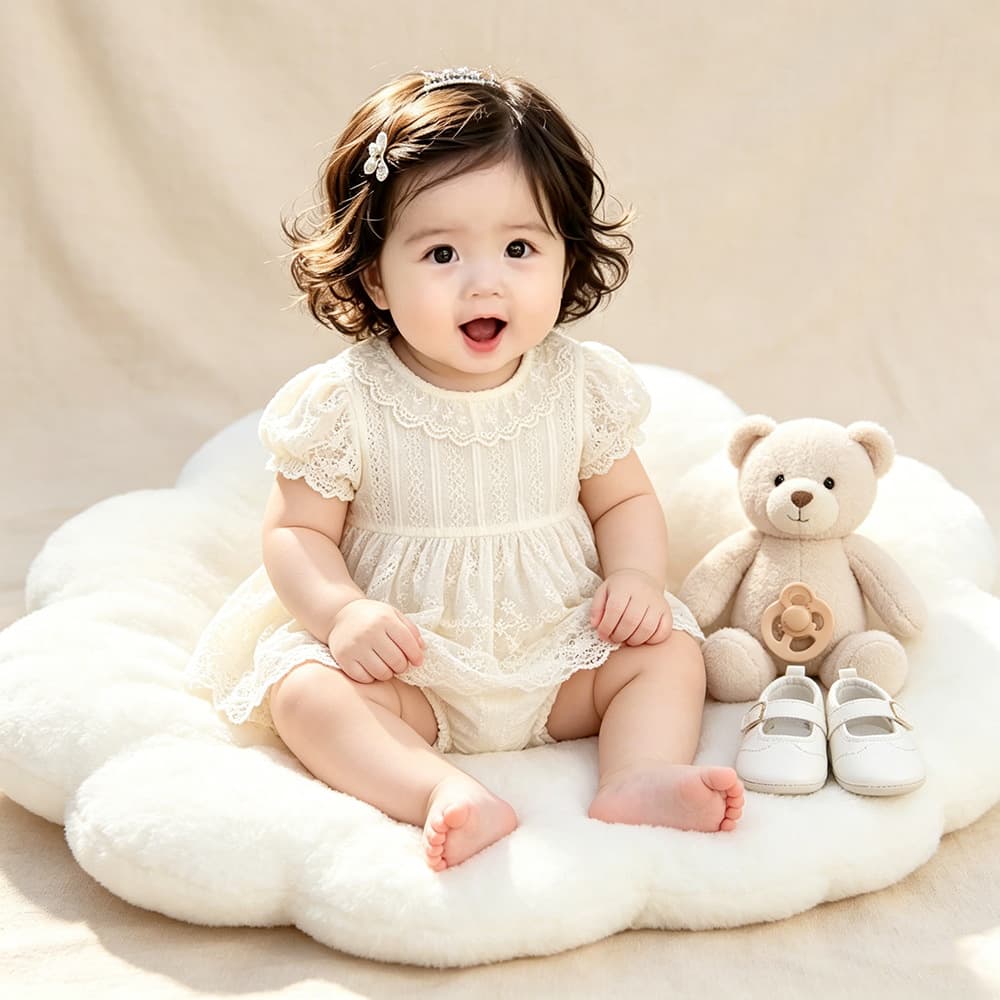 Baby Summer Clothes, Thin Bodysuit for 100 Days & Small Age, Lightweight Princess Dress for Girl 1st Birthday