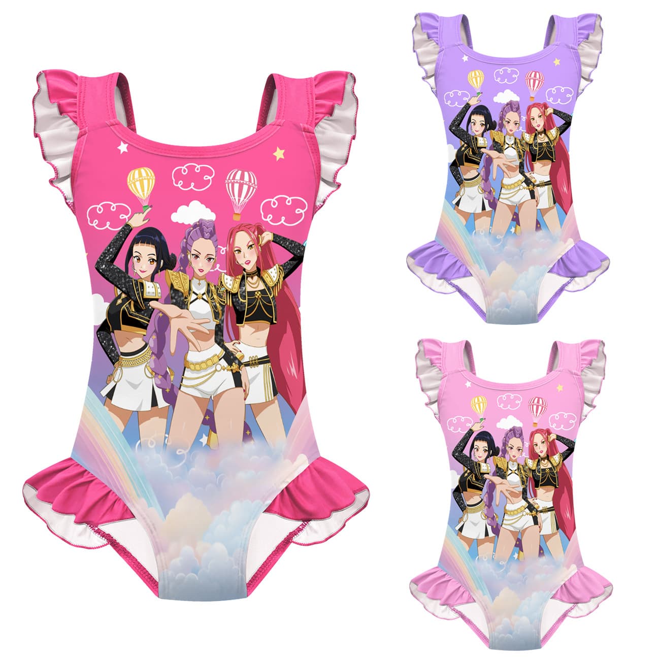 New children's swimsuit cosplay witcher group print girls one-piece lace swimsuit set 20720