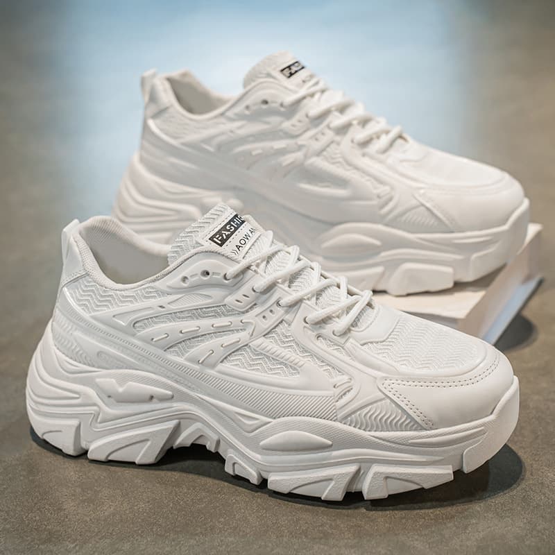 Dad Shoes for Men, Autumn 2025 New Style, Pure White Thick Sole Height-Increasing Sports Shoes, White Running Shoes for Teenagers