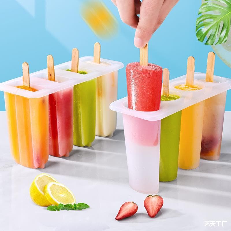 Ice Pop Mold 4-Cavity DIY Ice Lolly Maker for Homemade Popsicles Ice Cream Bars Silicone Ice Cube Tray