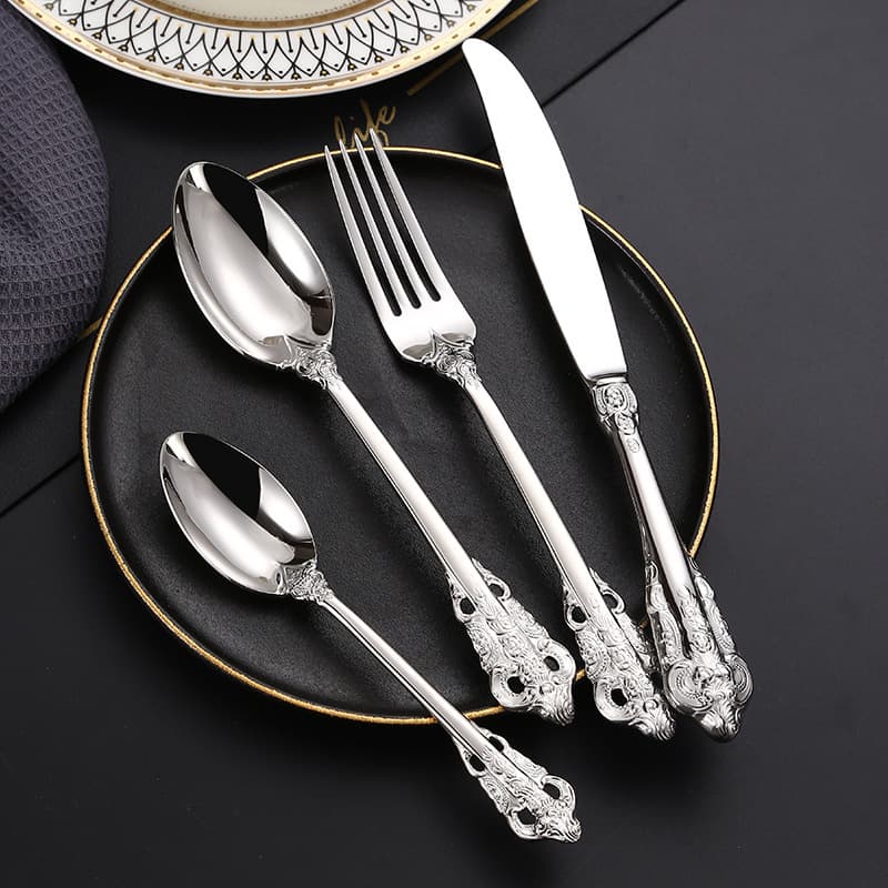 Stainless Steel Cutlery Knife Fork Spoon Premium Light Luxury Western Steak Knife Palace 304 Dessert Spoon Coffee Spoon