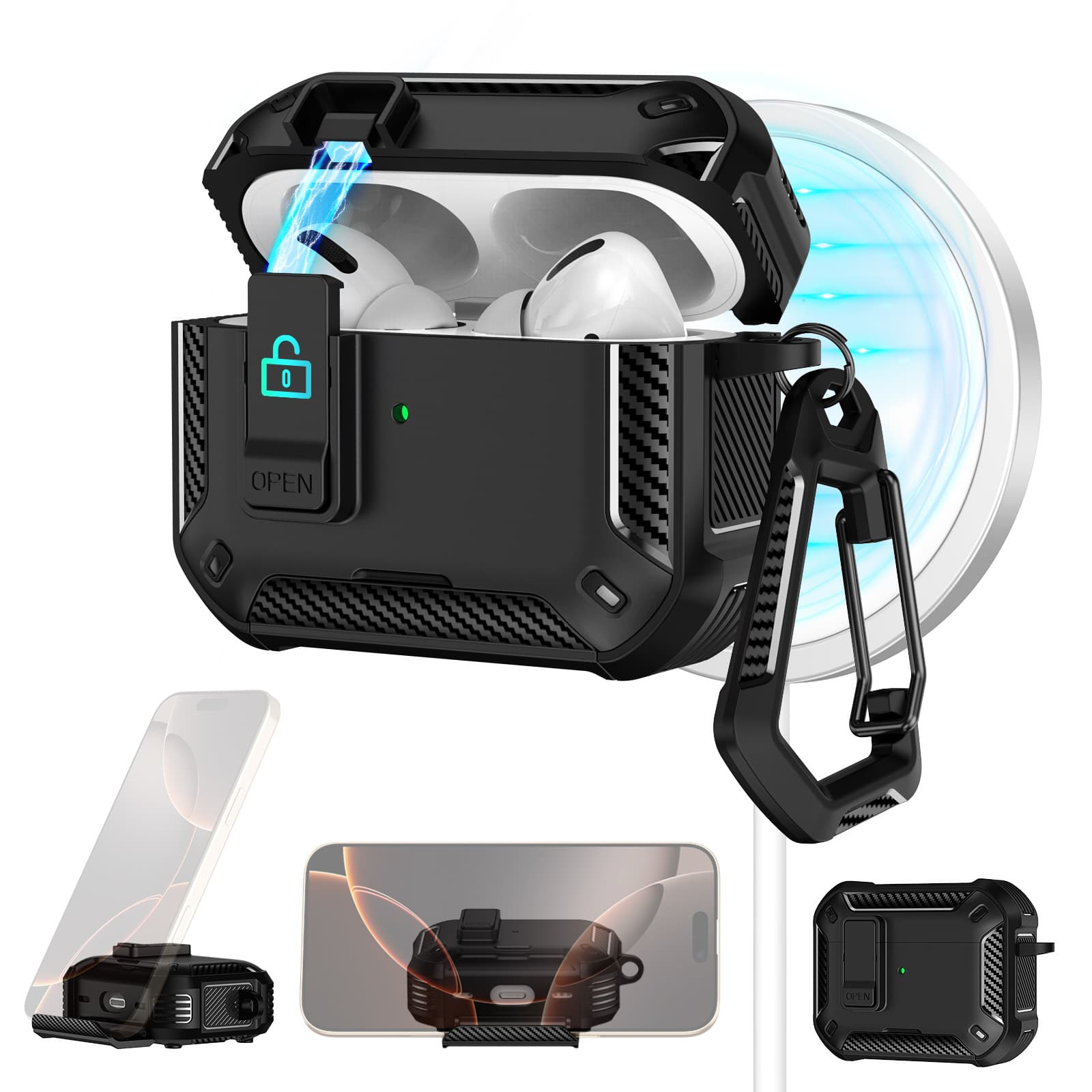 AirPods Pro Protective Case for Apple Bluetooth Earphones, Pro 3 Snap-On Lid, AirPods 4 Magnetic Stand Earphone Cover