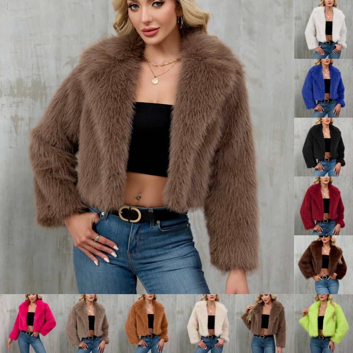Amazon's new autumn/winter European and American cross-border women's plush short jacket, faux fur coat, suit collar coat