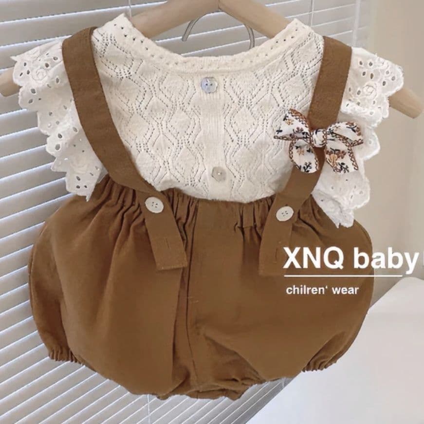 Girls' new summer suit, baby girl's stylish vest overalls two-piece set, little girl's fashionable Korean style clothes