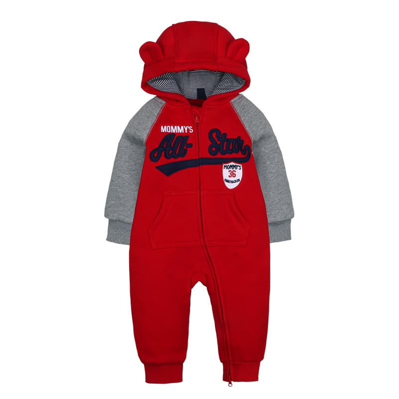 Foreign Trade Children's Clothing Autumn Winter Baby Zip Hooded Long Sleeve Romper Double Layer Jumpsuit Crawling Suit Cross-border Dropshipping