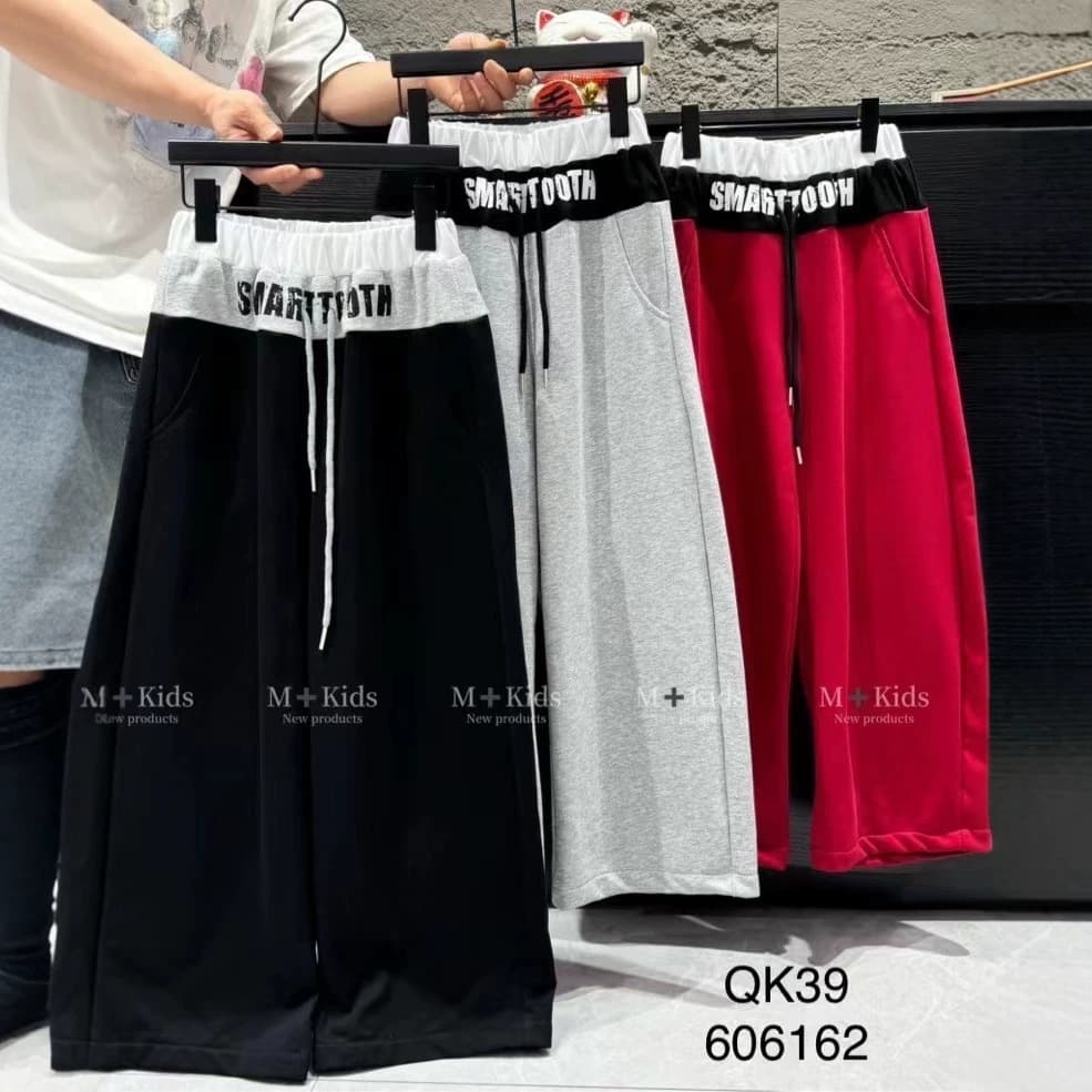 Qiqi Autumn Girls Sweatpants Spring Fall Letter Print Wide-Leg Pants Loose Fit Big Kids Huzhou Kids Clothing