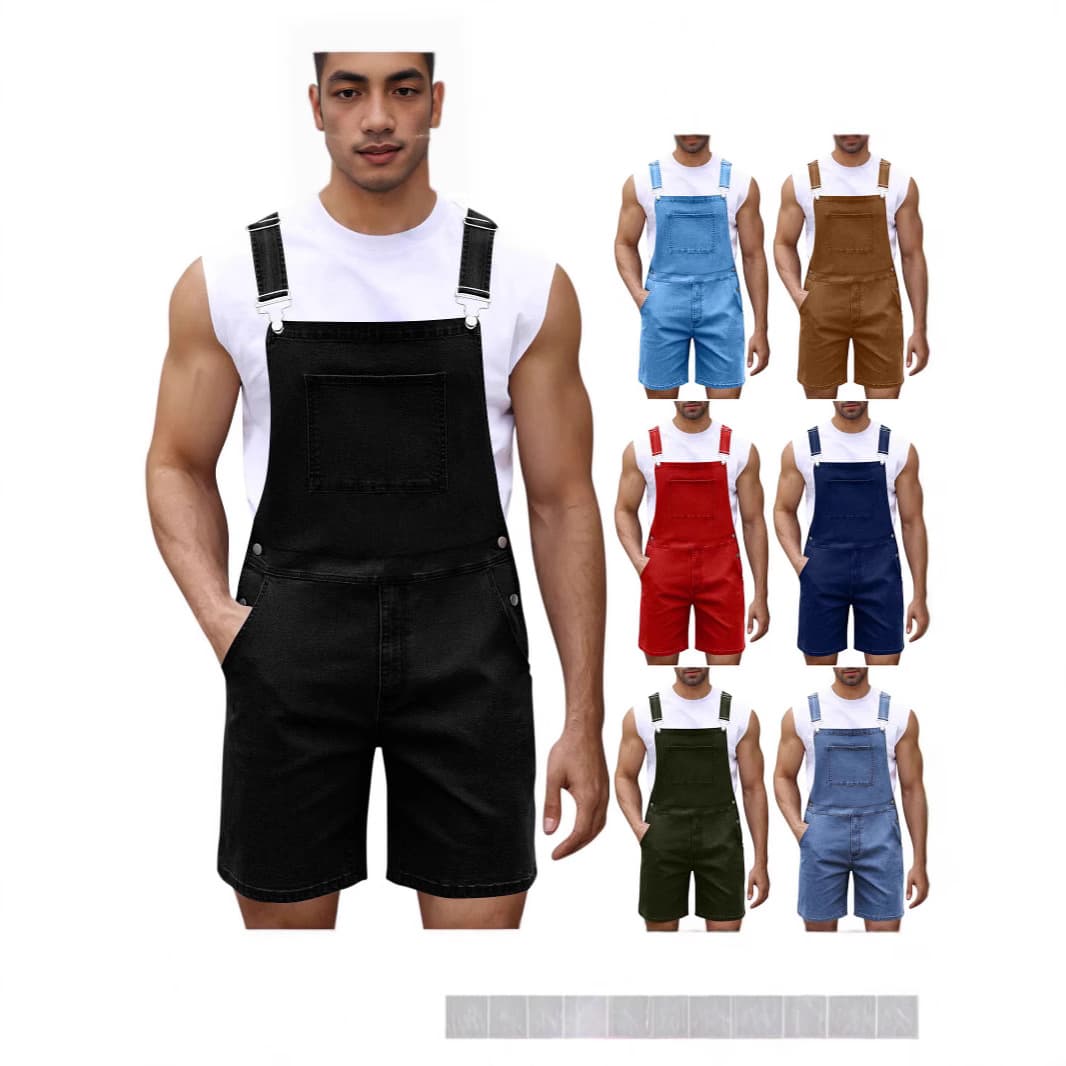 2025 Spring/Summer New European Luxury Denim Shorts for Men, Trendy Casual Denim Bib Shorts