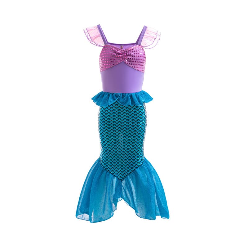 Girls Mermaid Little Flying Sleeves Sequined Dress Children Baby Fashionable Sleeveless Princess Dress Baby Fish Tail Long Skirt