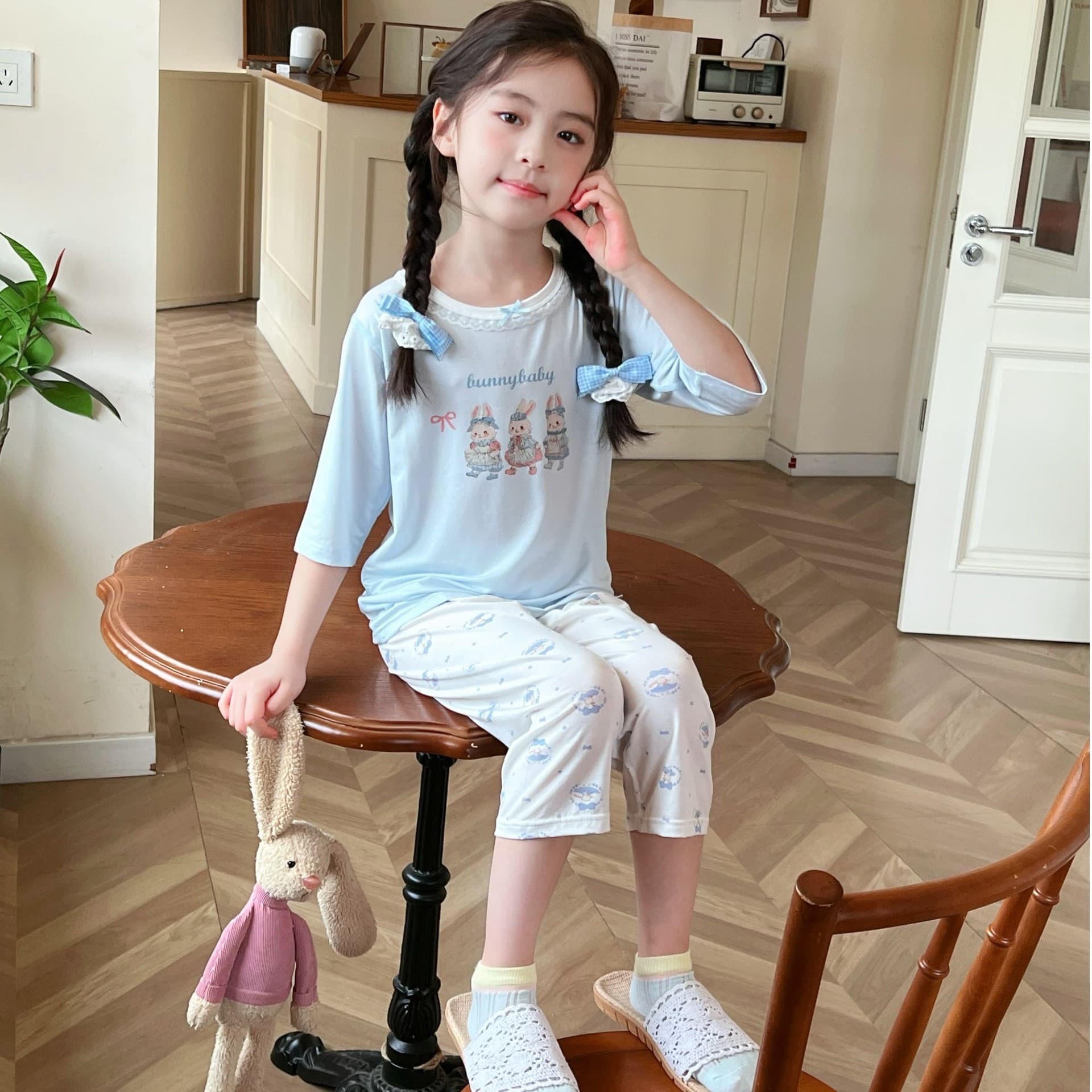 Children's Pajamas Yacell Three-Quarter Sleeve Set Thin Lace Baby Boys Girls Summer Pajamas Kids