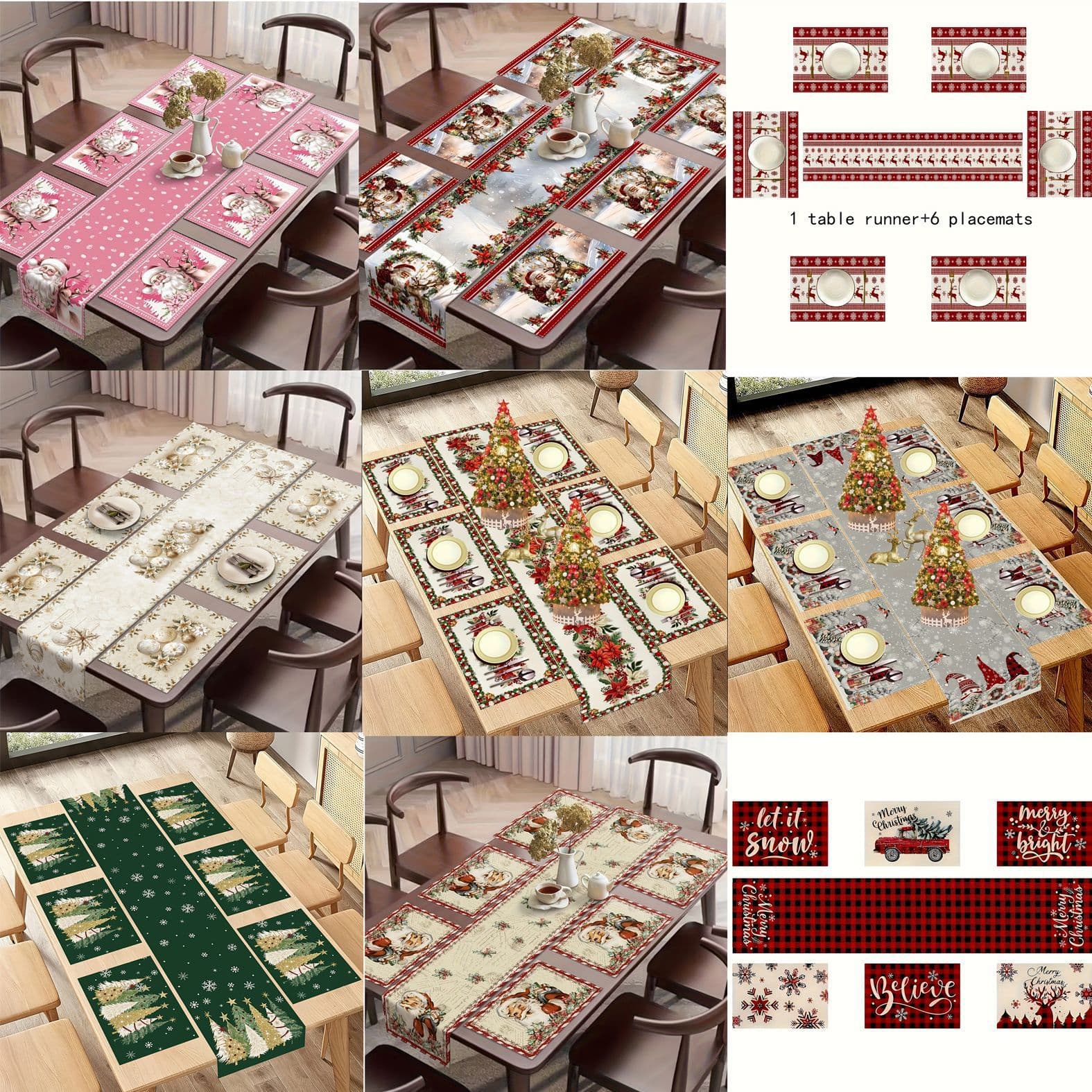Cross-border new table runner and placemat set, Christmas and holiday table decoration table runner set 2026 best-selling model