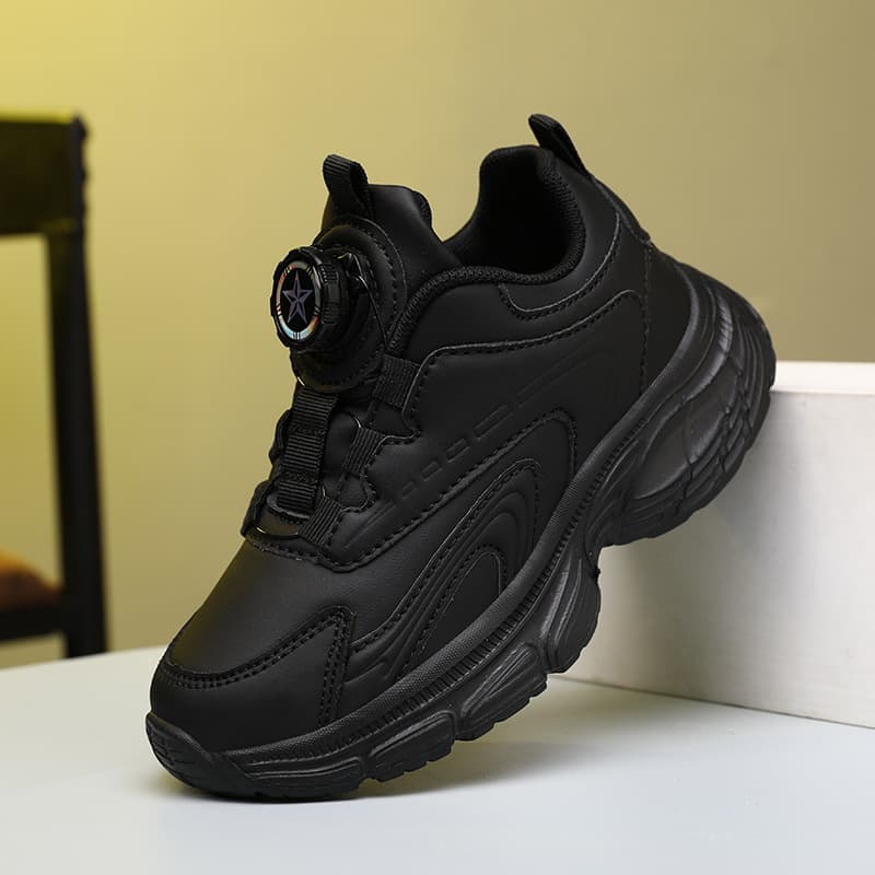 Wow Boys' Shoes with Rotating Buckle, Soft Sole Student Spring/Autumn New Style Sneakers Mesh Children's White Shoes