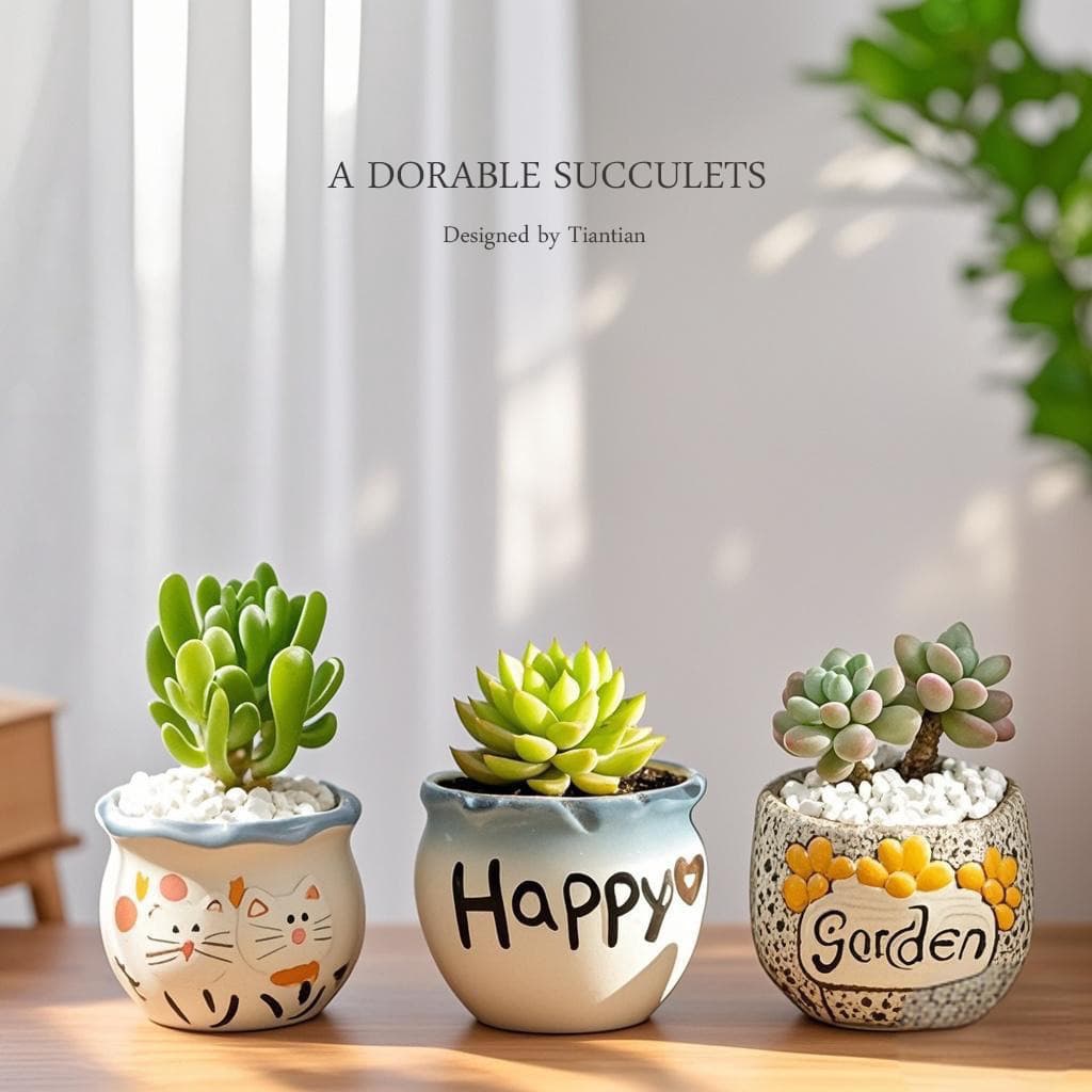 Succulent Plant Combination Indoor Small Potted Plants with Ceramic Pot, Soil, Old Stump, Premium Cactus Green Plants