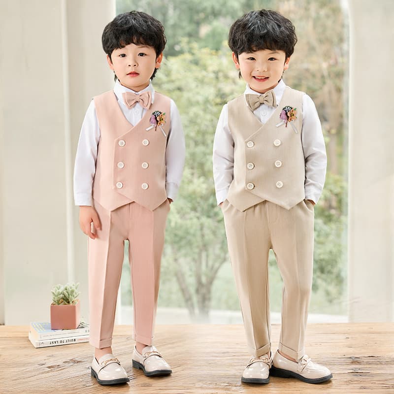 2024 New Children's Suit British Gentleman Vest Set for Boys Flower Boy Wedding Suit Photography Host Performance Costume