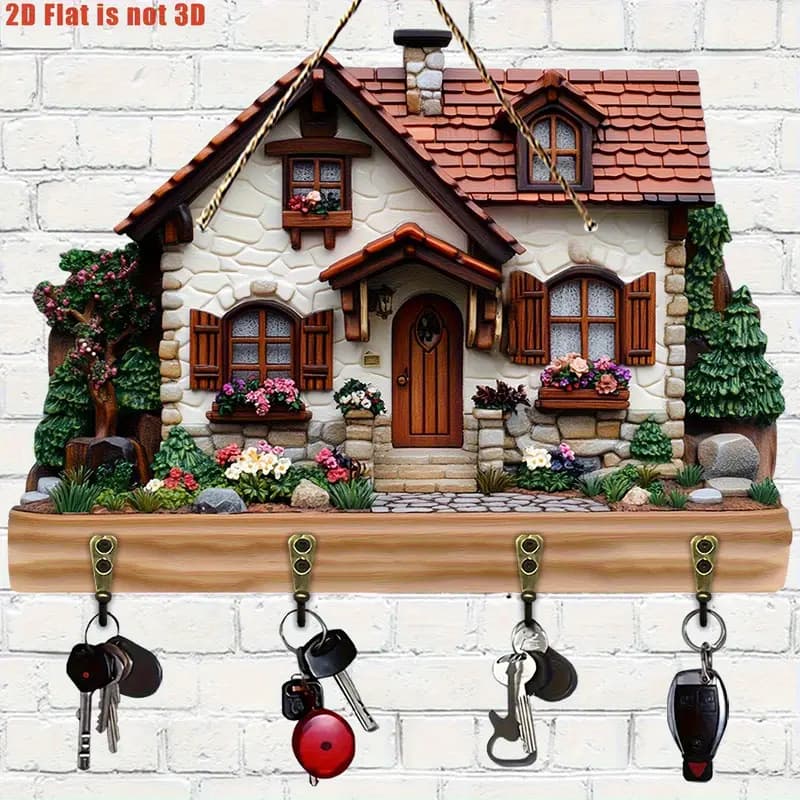 Cross-border Wooden Key Rack Flat Decorative Ornament Wooden Door Hanger Storage Rack with Hooks