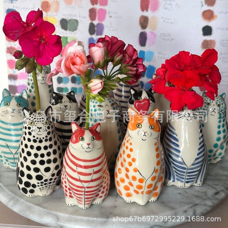Vase | Resin Craft Polka Dot Cat Vase, Cat Lover Factory Direct