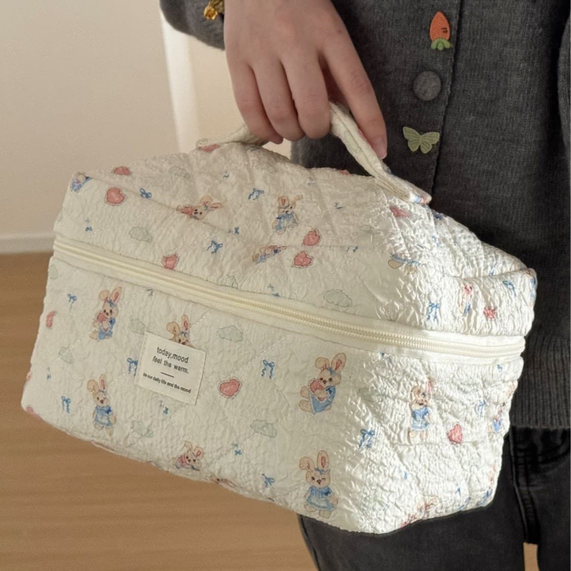 Cross-border Love Blue Skirt Rabbit Cosmetic Bag Pleated Printed Storage Bag Cute Cartoon Student Large Capacity Wash Bag