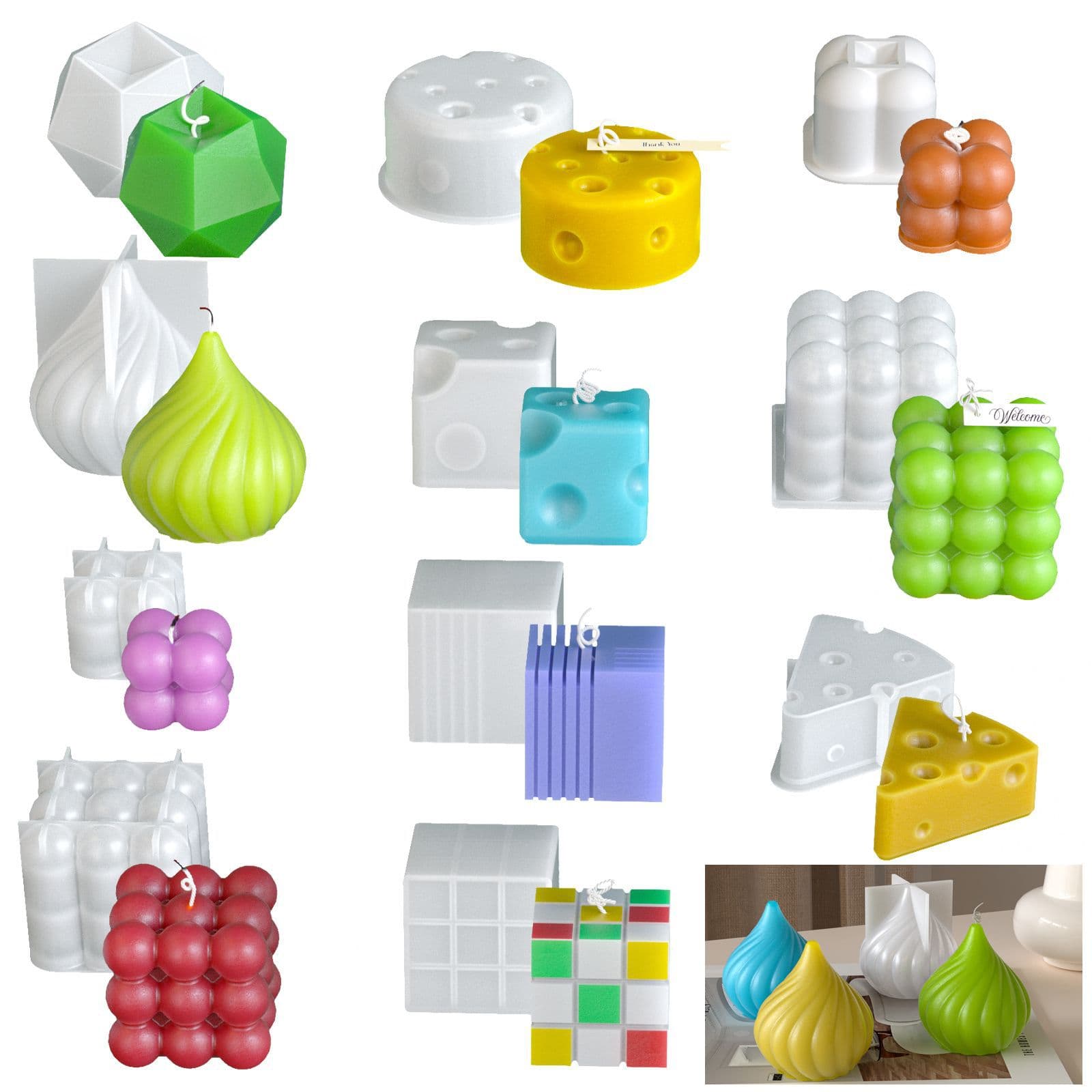 Poppy DIY Square Rubik's Cube Onion Head Geometric Stereo Aromatherapy Plaster Candle Ornaments Silicone Mold Wholesale