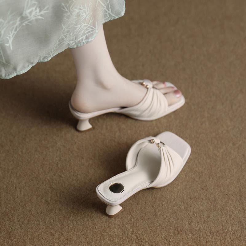579-8 Sheepskin Vacation Style Metal Buckle Slide Sandals for Women Summer Outdoor Wear with Dresses Open Toe Slippers