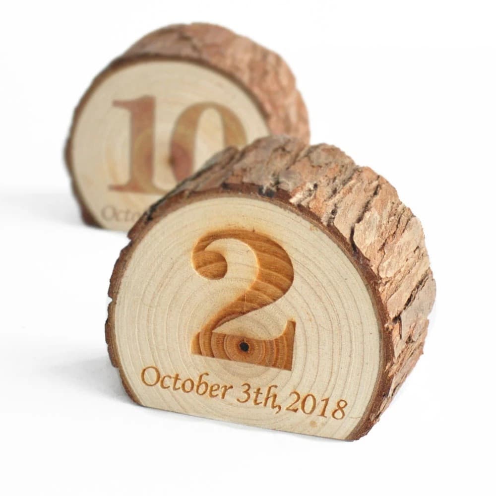 Personalized Wooden Seat Number Plaque, Natural Wood Stump Carving, Custom Anniversary/Wedding/Birthday Gift