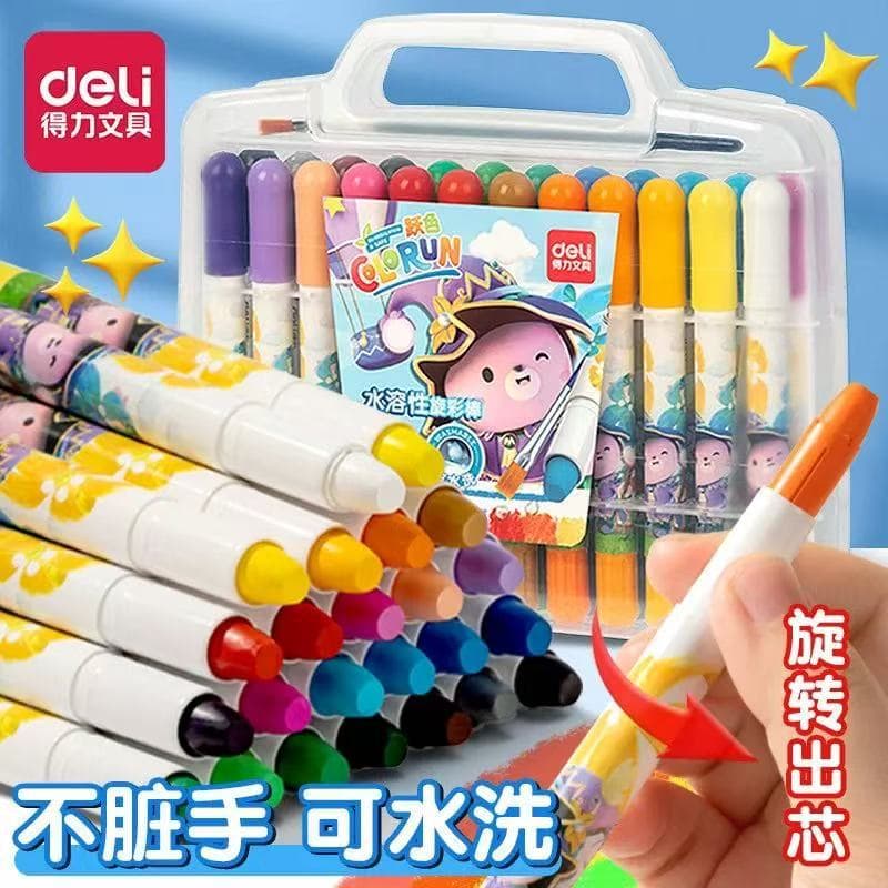 Deli oil pastel children's rotating non-dirty hand washable color spin stick kindergarten water-soluble spin color stick crayon