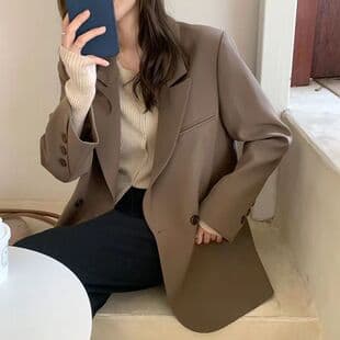 Blazer Jacket 2025 Autumn High-End Streetwear Loose Comfortable High-Quality Coffee Suit Jacket for Women