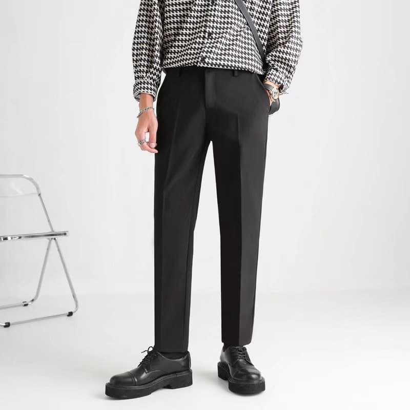 New Summer Men's Casual Trousers with Draped Feel, Ankle-Length, Business and Leisure Korean Style, British Straight-Leg Loose Fit Suit Pants