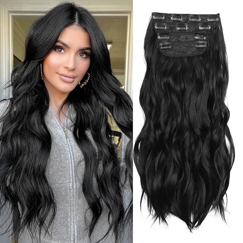 200g Export Cross-Border Wig 4-Piece Set, Hairpiece with 11 Clips, One-Piece Curly Hair Extension Set