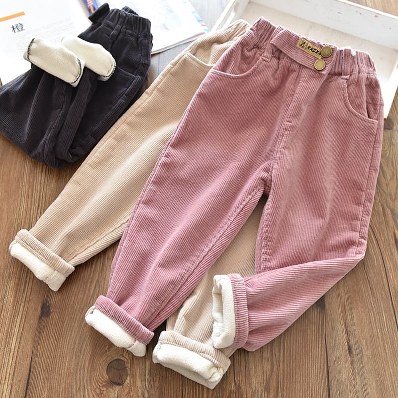 Children's Corduroy Casual Pants 2023 New Style Loose Fit Elastic Striped Small Foot Pants Autumn/winter Season For Girls