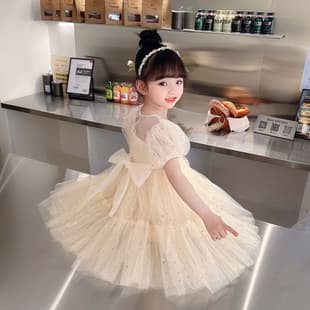 Girls Performance Costume Star Mesh Tulle Dress New Korean Style Trendy Princess Gown One-Piece Dropshipping Kids Fashion