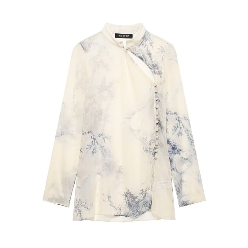 Z European American Style 2026 New Fashion Women's Long Sleeve Round Neck Printed Button Lightweight Blouse 1224040