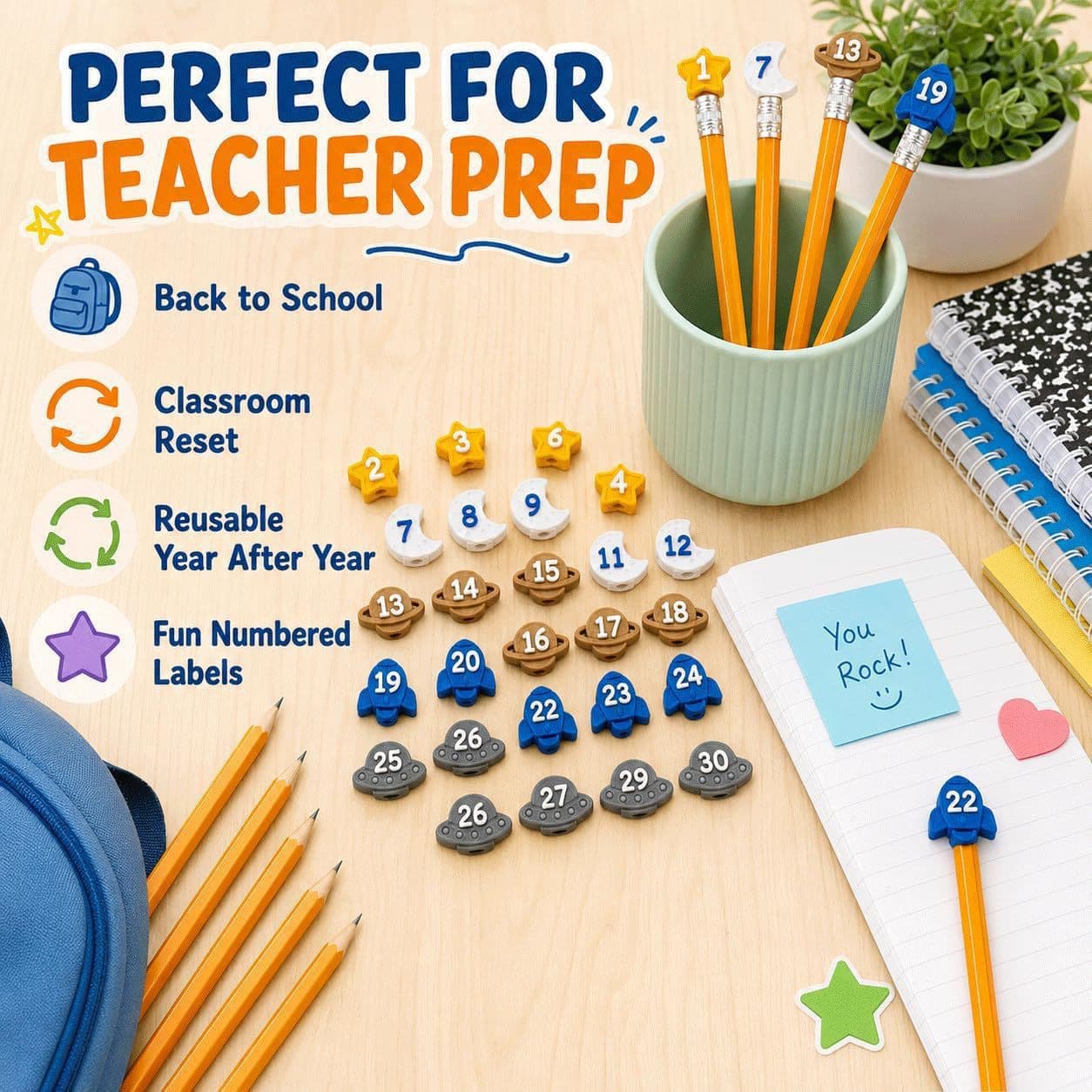Design New Trendy and Personalized Gifts: Numbered Pencil Toppers, Five-Pointed Star Numbered Pencil Caps