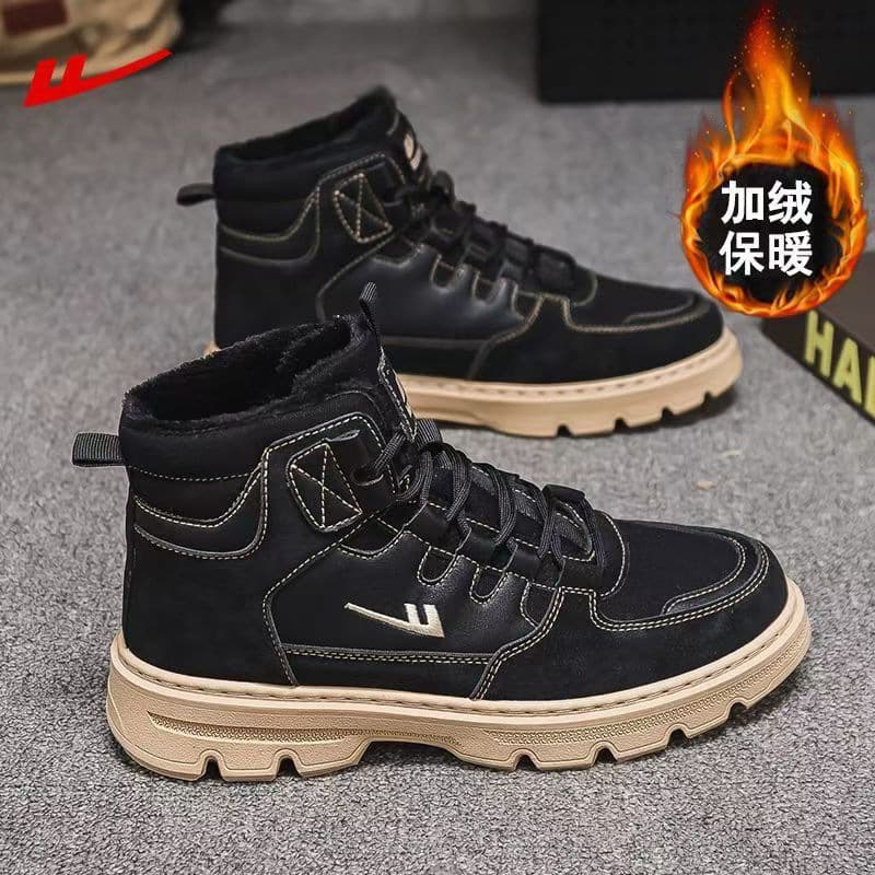 Domestic Martin Boots Men's 2024 Autumn/Winter New Fleece-Lined Cotton Shoes High-Top Work Boots Warm Boots Men's Shoes