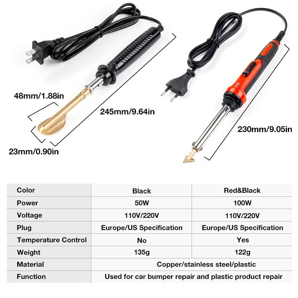 50W-100W Plastic Repair Tool Smoothing Tip Soldering Iron for Welding, Smoothing, Grinding Cracks, and Patching Mesh