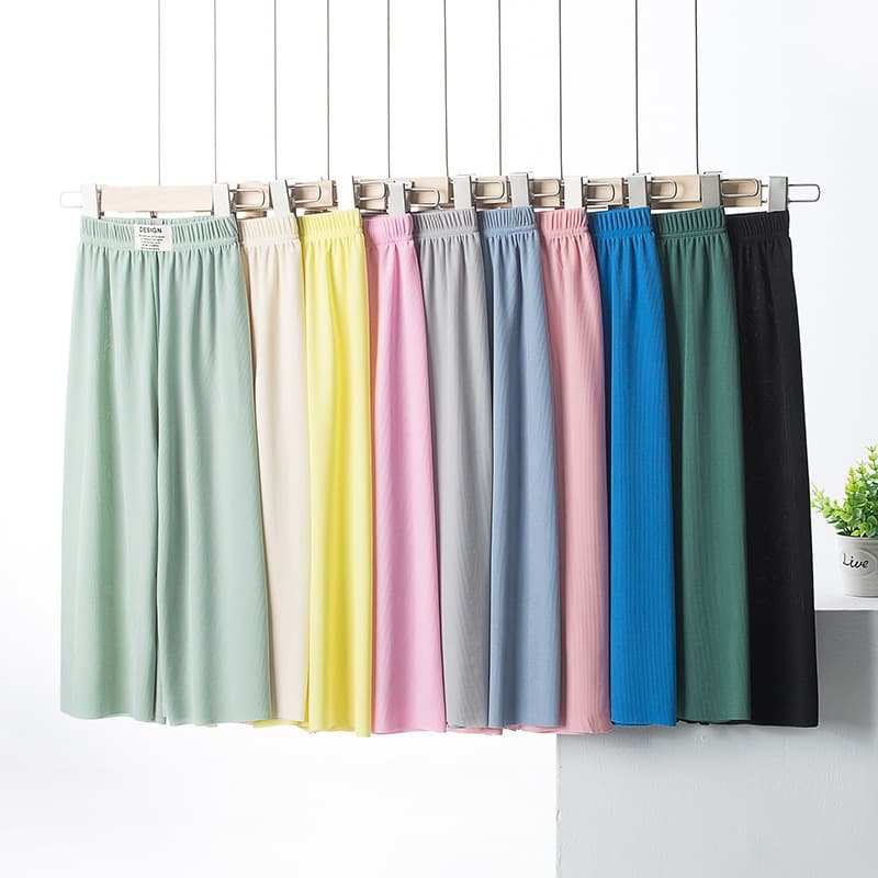 Women's Summer Ice Silk Wide Leg Pants, Loose Straight Leg, Mosquito-Proof Pants for Girls, Casual Kids' Pants