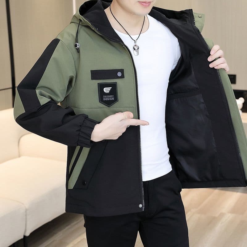 Men's Spring and Autumn Outerwear, Trendy Korean Style Jacket, Casual and Versatile Hooded Windbreaker, Thin and Loose Fit