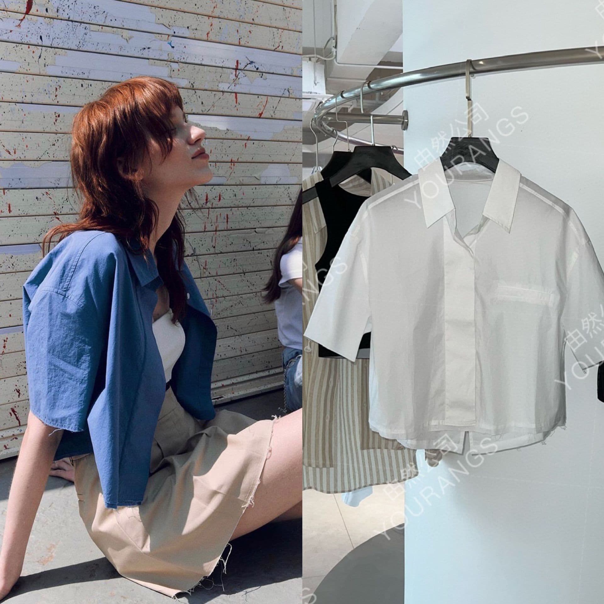 【Clearance 100】Fashion-forward Slimming Top RV Small Turn-down Collar Frayed Short-sleeve Blouse