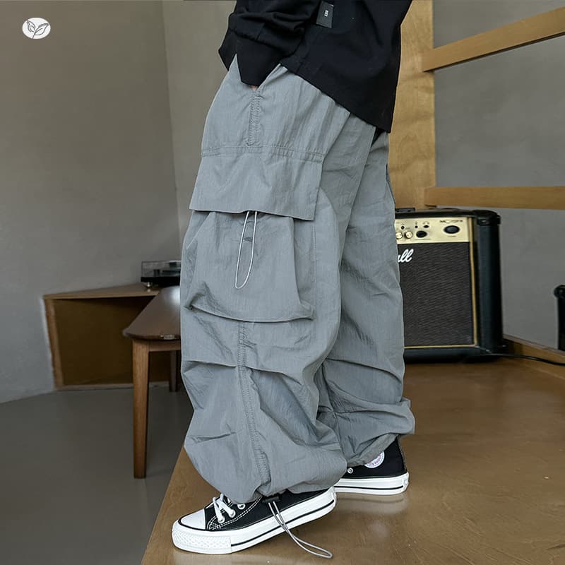 Boys overalls 2026 autumn new medium and large children's loose wide-leg pants straight-leg pants large pockets drawstring trousers