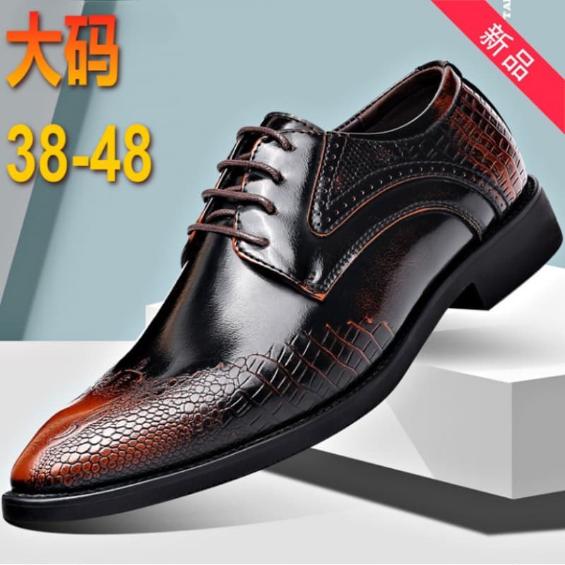 New Cross-Border Large Size Leather Shoes for Men, Versatile British Business Formal Casual Shoes, Crocodile Print Pointed Toe Wedding Shoes for Men